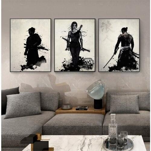 Japanese Samurai Posters Canvas Oil Paintings Modern Wall Art Hanging Pictures for Living Room Home Decoration ( No Frame )