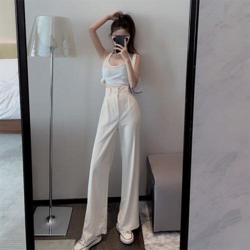 YAMDI korean style casual 2020 suit wide leg pants solid trousers women high waist winter autumn woman pants elegant pantalon