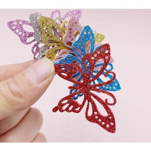 120pcs/lot Hollow gold powder glitter butterfly shiny emulational butterfly patch DIY hair clips shoe etc decoration accessories