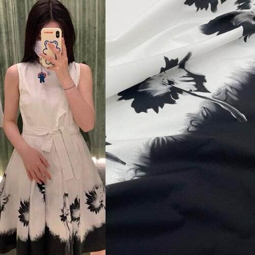 145cm Width Fashion Black And White Ink Tie-dye Pattern Cotton Fabric For Woman Dress Blouse Pants DIY Cloth Sewing Material