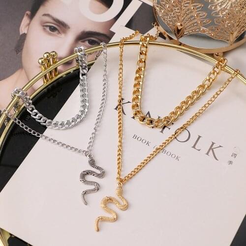 2Pcs Hip Hop Punk Style Thick Chain Snake Pendant Necklace Women Fashion Personalized Girl Jewelry Clavicle Neck Chain Gift New
