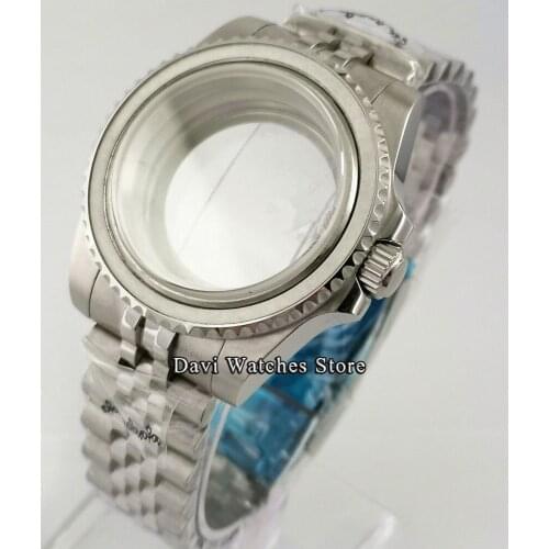 40mm Silver Watch Case For NH35 NH36 NH35A Automatic Movement Sapphire Glass Jubliee bracelet transparent Caseback