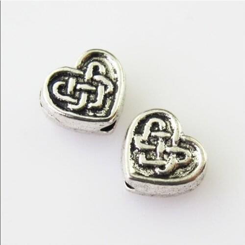 45Pcs Antiqued Silver Color Chinese Knot Heart Spacer Beads Charms 6.5x7.5mm