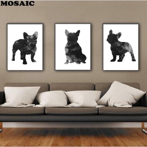 5D DIY Diamond Painting triptych Cross Stitch,Full Square Diamond Embroidery"Black French Bulldog "Mosaic Pattern wall decor