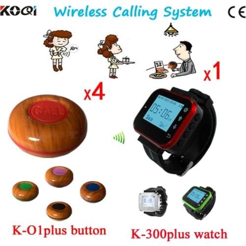 Service Equipment Wireless Waiter Paging System 4pcs Table Transmitter With 1 Watch Sample Order