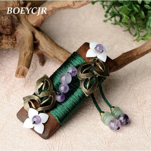 BOEYCJR Ethnic Wood & Flower Brooch Vintage Jewelry High Quality Handmade Brooches for Women Dress Scarf Accessories