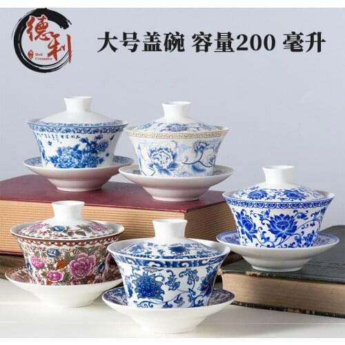 Large 200ml Ceramic Cover Bowl Bone China Tea Preparation Bowl Sancai Bowl Tea Brewing Bowl Sanpaotai Babao Tea Big Bowl Tea