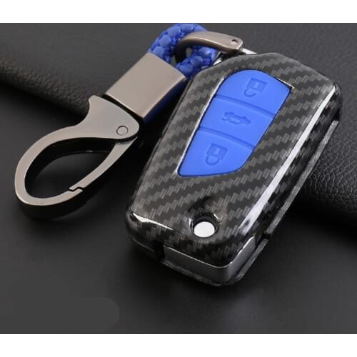 Carbon Fiber 3 buttons Leather Car Key Cover Case For New Toyota Camry Highlander Corolla Prado Reiz Crown RAV4 Flip Key KeyChai