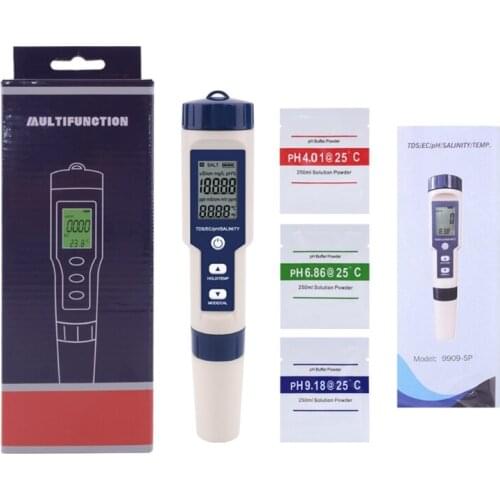 5 in 1 Digital pH Meter with TDS/EC/Salinity/Temperature Measurement Waterproof Highly Accurate Multi-Parameter Tester