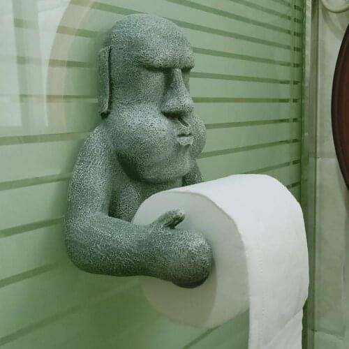 Tissue Holder Easter Island Moai Design Wall Mounted Toilet Roll Paper Rack Durable Storage Supplies for Bathroom