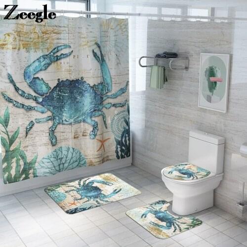 Animal Printed Home Decor Bath Mat and Waterproof Shower Curtain Set Absorbent Toilet Mat Foot Mat Microfiber Toilet Rug