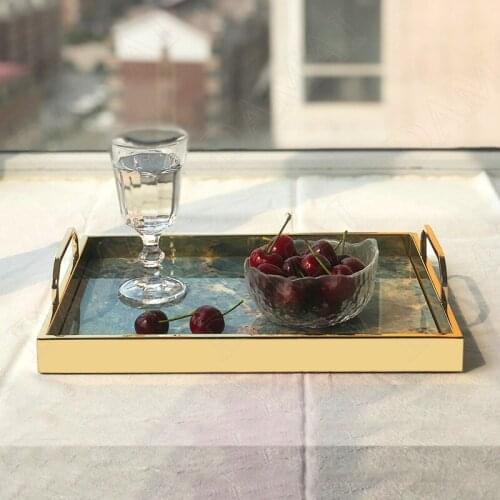 European Natural Marble Storage Tray Metal Frame Decorative Living Room Fruit Trays Bedroom Cosmetic Container Home Decoration