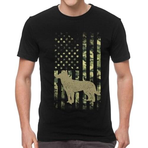 Hunting Malinois Dog Camouflage USA Flag T-shirt Mens T Shirt Short Sleeve Cotton Belgian Shepherd Mechelaar Tshirt Urban Tee