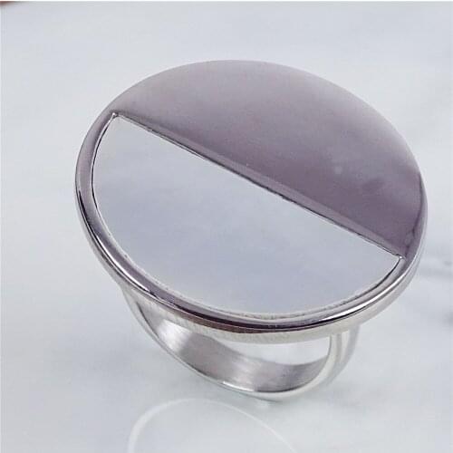 Geometric Round White Shell Ring Silver Color Stainless Steel Luxury Cocktail Rings For Women Party Fashion Jewelry Dropshipping