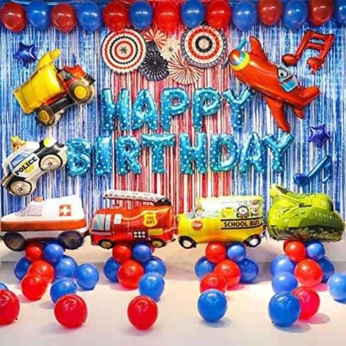 Engineering vehicle airplane aluminum foil balloon decoration boy birthday party background decoration baby shower decoration