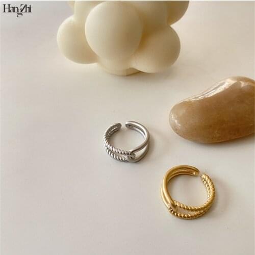 HANGZHI Retro Two-tone Matte Golden Braided Knotted Cross Design Open Adjustable Metal Ring for Women Girls Jewelry