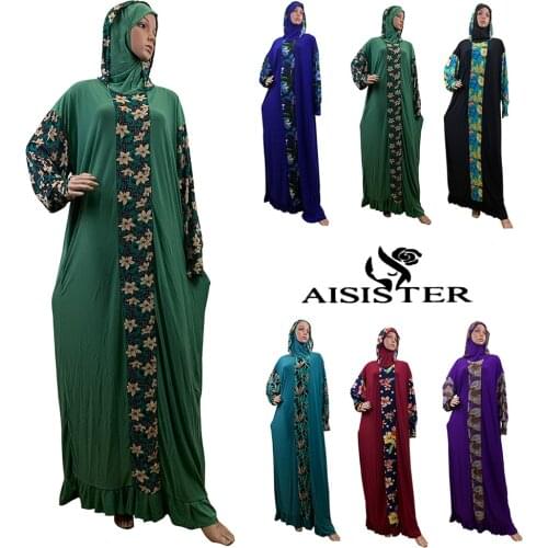 Muslim Flower Hijab Dress With 2Hat Prayer Abaya Khimar Djellaba Femme Jibab Dubai Saudi Arabia Islam Clothes women Kaftan Robe