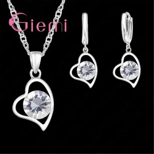 Classic One Piece 925 Sterling Silver Jewelry Set Heart Cubic Zircon Women Wedding Jewelry Free Shipping