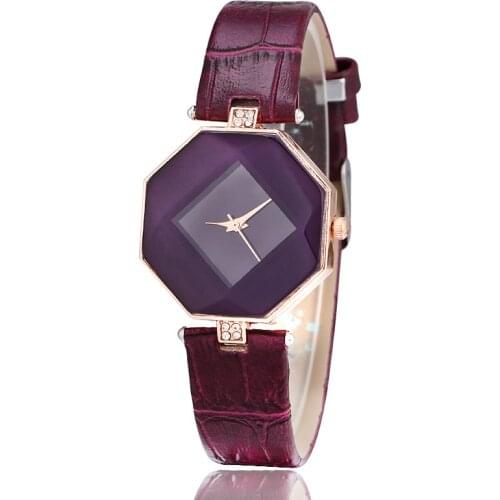 2019 Womens Watch New Stylish Creative Purple Leather Watchband Quartz Watches Female Girls Lady Dress Clock
