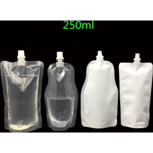 Wholesale 100 Pack,5 styles 250ML Stand-up Plastic Drink Packaging Bag Spout Pouch for Beverage Liquid Juice Milk Coffee