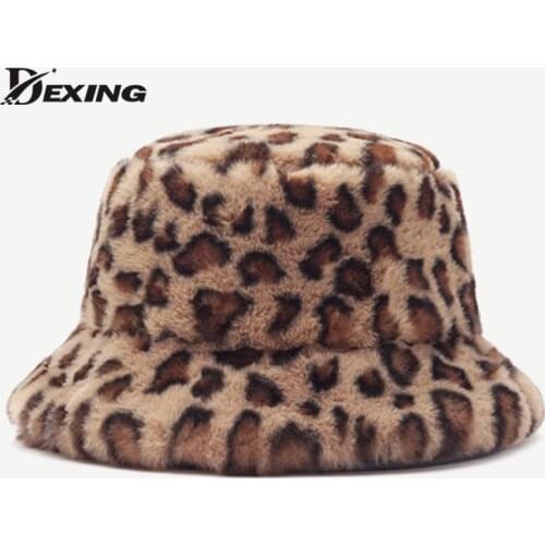 Autumn Winter Vintage Fur Leopard Bucket Hat Thick Warm bob for Women Girls Japanese Panama Outdoor Travel Fisherman Hat