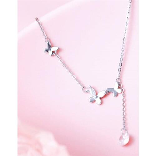 Sole Memory Shiny Butterfly Tassel Pendant Sweet Cute 925 Sterling Silver Clavicle Chain Female Necklace SNE567