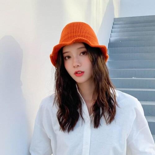 Orange Winter Bucket Hat Cap Panama Women Men Vintage Kitted Fisherman Men Hip Hop Caps Casual Men Fashion Caps Womans Hats