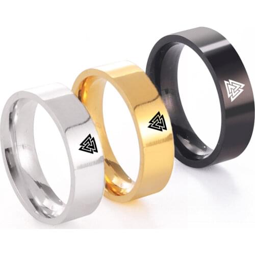 Vintage Odin Norse Viking Amulet Rune Couple rings For Men Women Words Retro Stainless Steel Triangle Nordic Talisman Jewelry