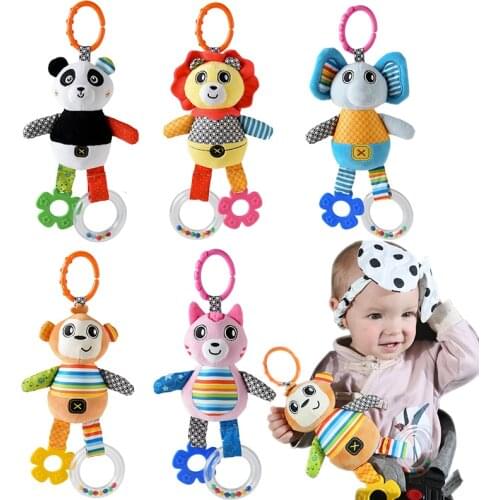 Infant Baby Rattles Toys Cartoon Animal Plush Doll Baby Crib Bed Hanging Bells Toys Teething Safe Development Rattle Toys 30%off