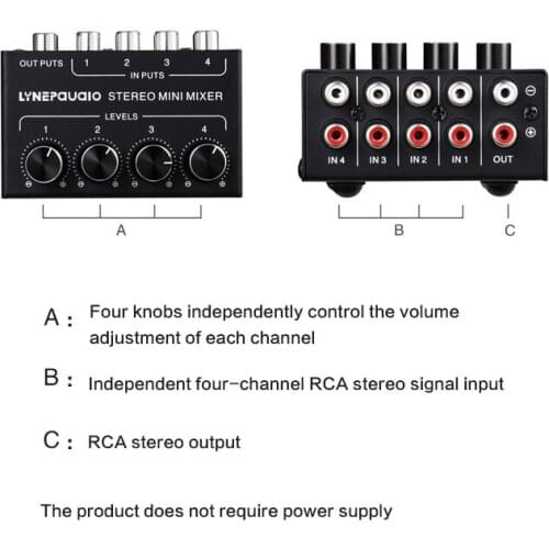 Lossless Professional Audio Signal Independent Volume Regulator Mini Stereo Four-channel Passive Mixer Outdoor Singing Mixer