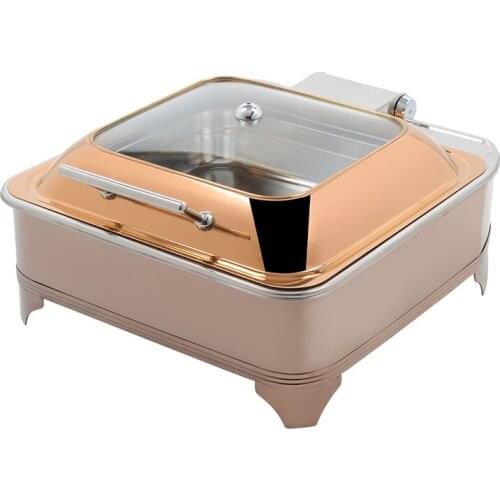 Rose Gold Rectangular Buffet Stove round Hydraulic Visual Buffet Stove Can Be Equipped Electric Breakfast Maintaining Furnace