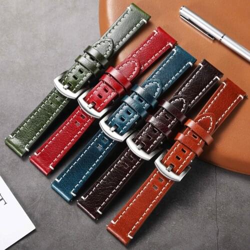 Genuine Leather Handmade Vintage Watch Strap 20mm 22mm Cowhide Watchband Brown Coffee Wacth Accessories Man Wristband