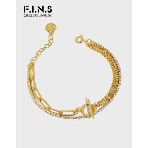 F.I.N.S Luxury Micro Zircon 925 Sterling Silver OT Buckle Double-Layer Curb Chain Bracelet Korean Fashion Fine Hand Jewelry