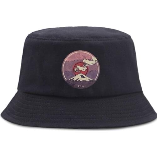 Fuji Mountain Cartoon Print Fishermans Hat Outdoor Unisex Beach Cap Sunscreen Cotton Bucket Hats Fishing Foldable Panama Caps