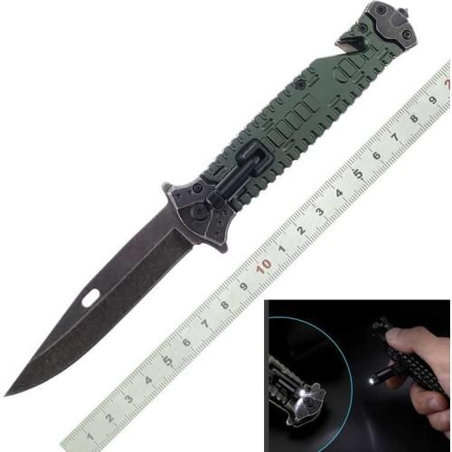 Outdoor tool folding knife 59HRC with LED light tactical knife portable multi-function survival pocket knife hunting camping