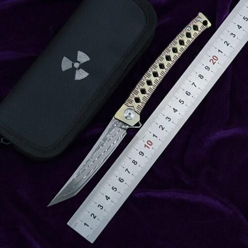 NKAIED JR7406 Flipper Folding Knife VG10 Damascus Blade Titanium Handle Camping Hunting Survival Pocket Kitchen Knife EDC Tool