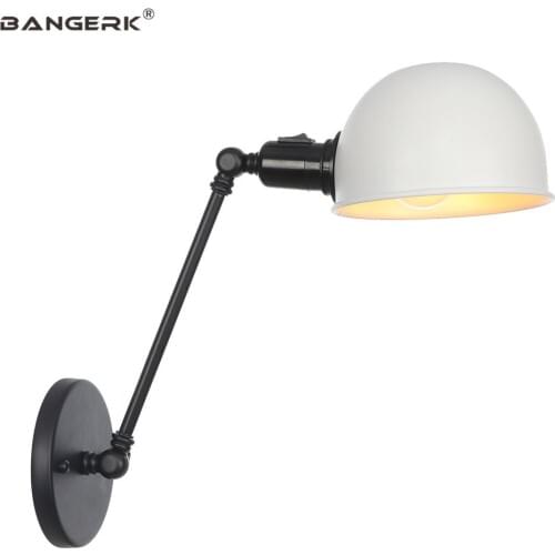 Antique Long Arm LED Wall Light Vintage Industrial Loft Iron Wall Lights Band Switch Bedside Wall Lamp Home Decor Lighting
