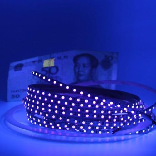 12v UV Led Strip light 5/8 mm wide UVA 395-405nm 3528 SMD 120leds/ Ultraviolet Ray LED Diode Ribbon Purple Flexible Tape lamp