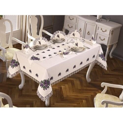 Cross stitch Printed Laced Four Rose Table Cloth Pack 26 Piece Lilac