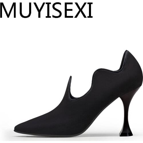 Pointed toe 8.5cm thin high heel slip on classic simple style office party black gray fashion classic women pumps HL307 MUYISEXI