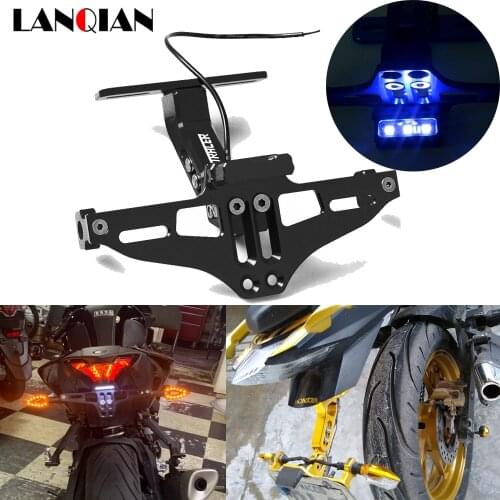 Universal CNC Motorcycle Adjustable Angle Aluminum License Plate Frame Bracket LED Light For Yamaha MT09 TRACER MT-09 tracer