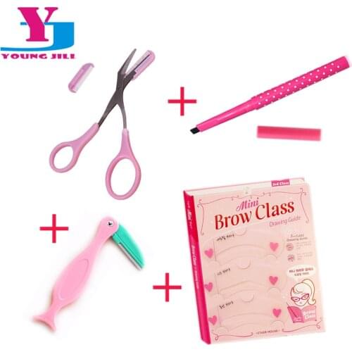 Eyebrow Trimmer Waterproof Pencil Stencils Scissors Knife Shaving Eye Make Up Tools Cosmetic 1 Sets=4Pcs Eyebrow Kits