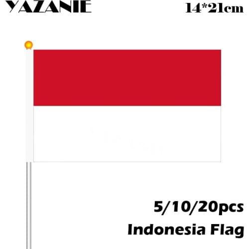 YAZANIE 14*21cm 5/10/20pcs Small Indonesia Hand Waving National Flag Polyester Indonesia Shake Flag with Pole Mini Handing Flag
