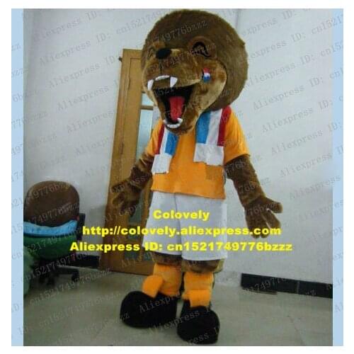 Humoristic Brown Lion Lioness Simbalion Leone Simba Mascot Costume With Sharp White Tooth Black Globe Nose No.4934 Free Ship