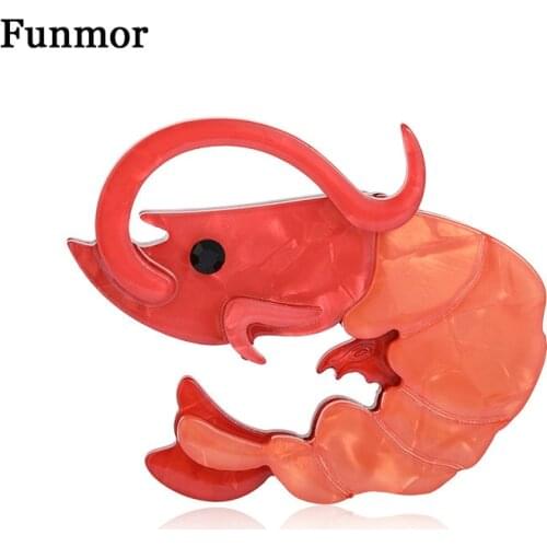 Funmor Special Shrimp Shape Acrylic Brooch Orange Pins For Women Cook Coat Hat Decoration Accessories Gathering Work Bijoux Gift