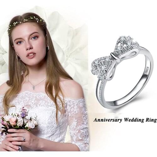 Bow Knot Cubic Zirconia Anniversary Wedding Ring For Women Silver Color Jewelry For Girl Party Wedding Jewelry Gift Dropshipping