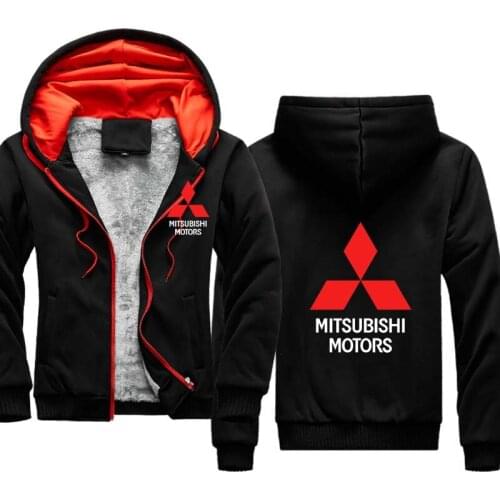 Winter Hoodies Men Mitsubishi Car Logo Print Fleece Mens thickening zipper Hoody Clothing