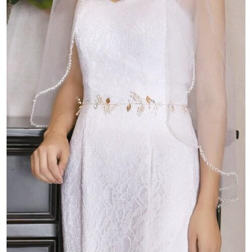 ZMSH71-G Bridal Belts For Women Pearls Gold alloy Leaf and Crystal Wedding Sash Belt for Dresses Brides Accessories Female