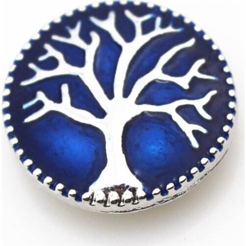 10pcs/lot Enamel Blue Life Tree Snap Buttons for 18mm Snaps Bracelet&Bangles DIY Snap Jewelry Charms