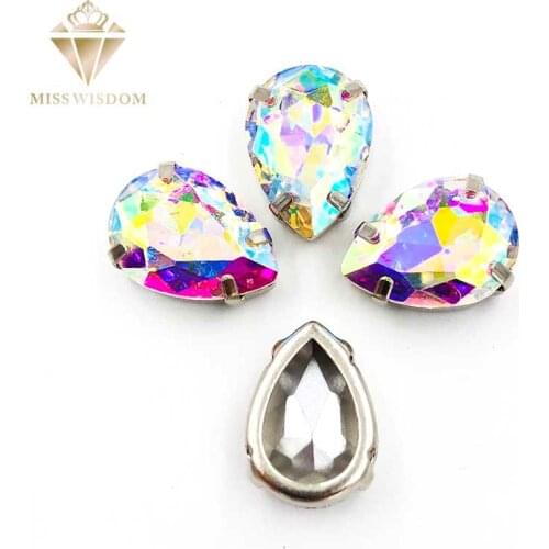 10X14mm/13X18mm AB Color teardrop Copper claws hollow thick bottom high quality glass crystal Sew on rhinestones DIY accessories